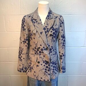 New Step Up Linen Silk Floral Houndstooth Blazer Blue Gray Women's Size 8 (38)